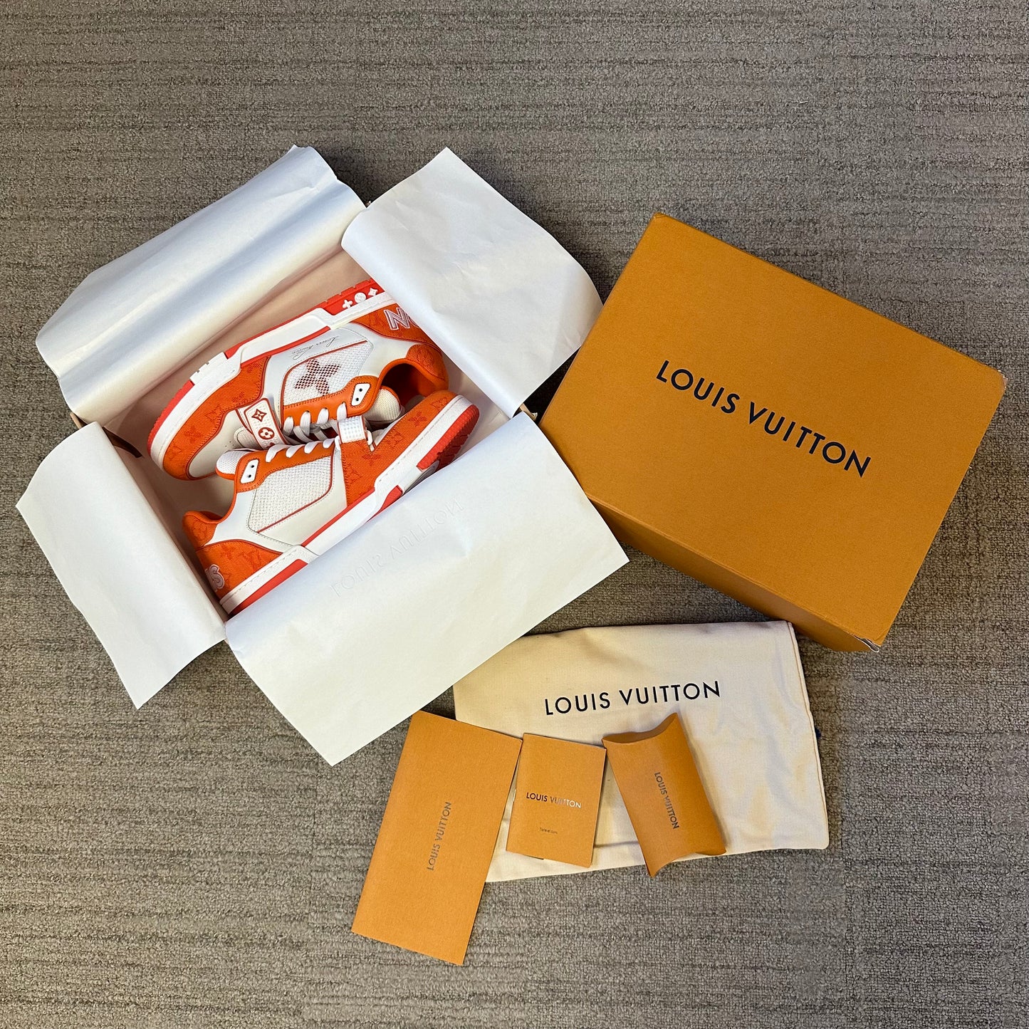 Louis Vuitton Trainer Monogram Denim Orange (Pronta Entrega)